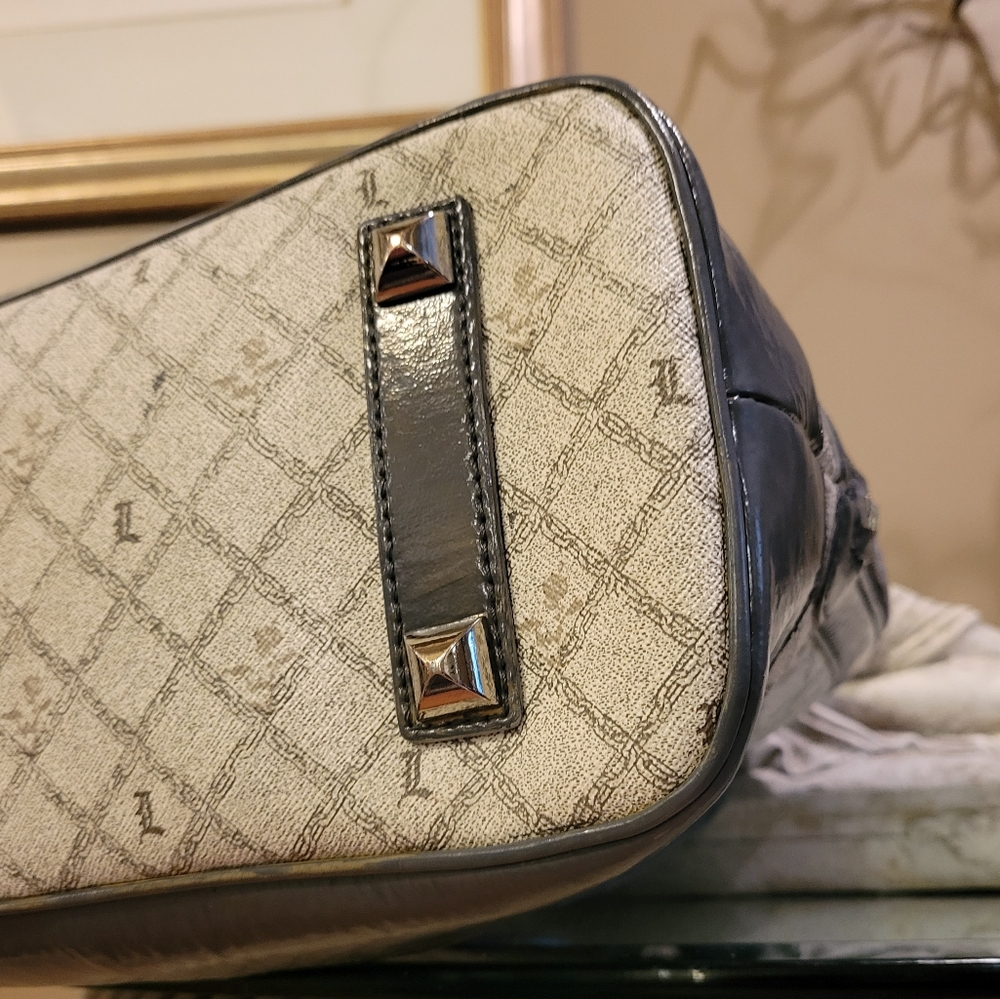 L.A.M.B. by Gwen Stefani Kingston Shadow Bowler Bag Leather Blue Stripe #427 - Picture 12 of 17
